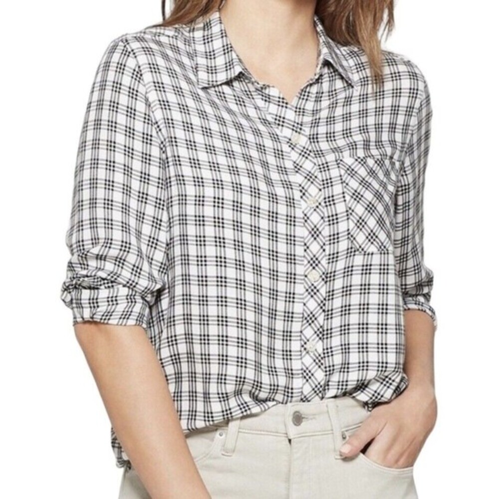 Universal Thread Button Down Shirt Plaid Collar White Black Rodeo Western Small